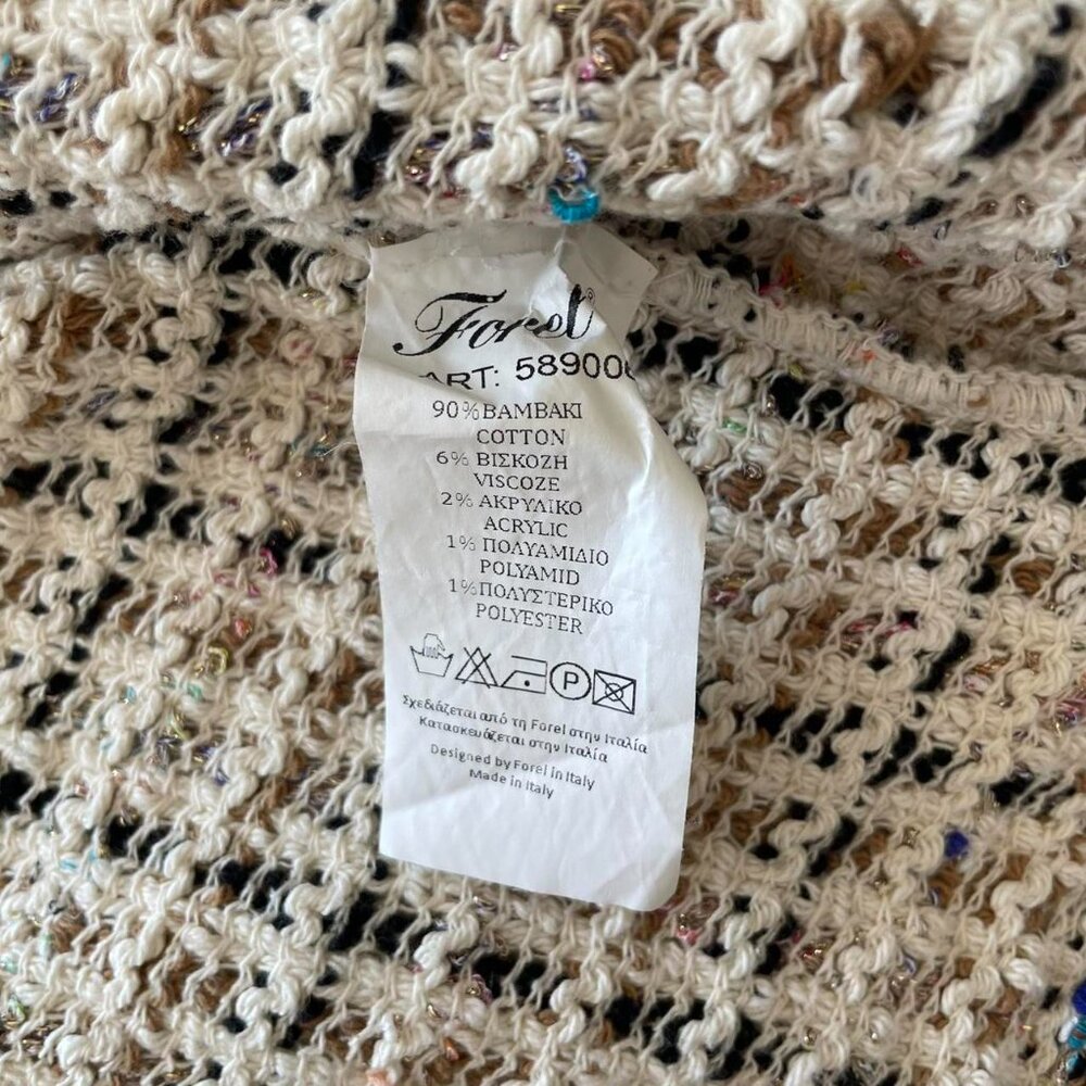 Cream & black plaid tweed metallic fringe blazer cardigan | Size XL - Picture 8 of 8
